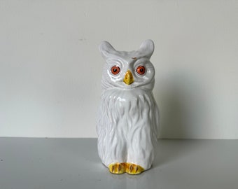 Vintage Italian White Ceramic Glazed Owl Sculpture