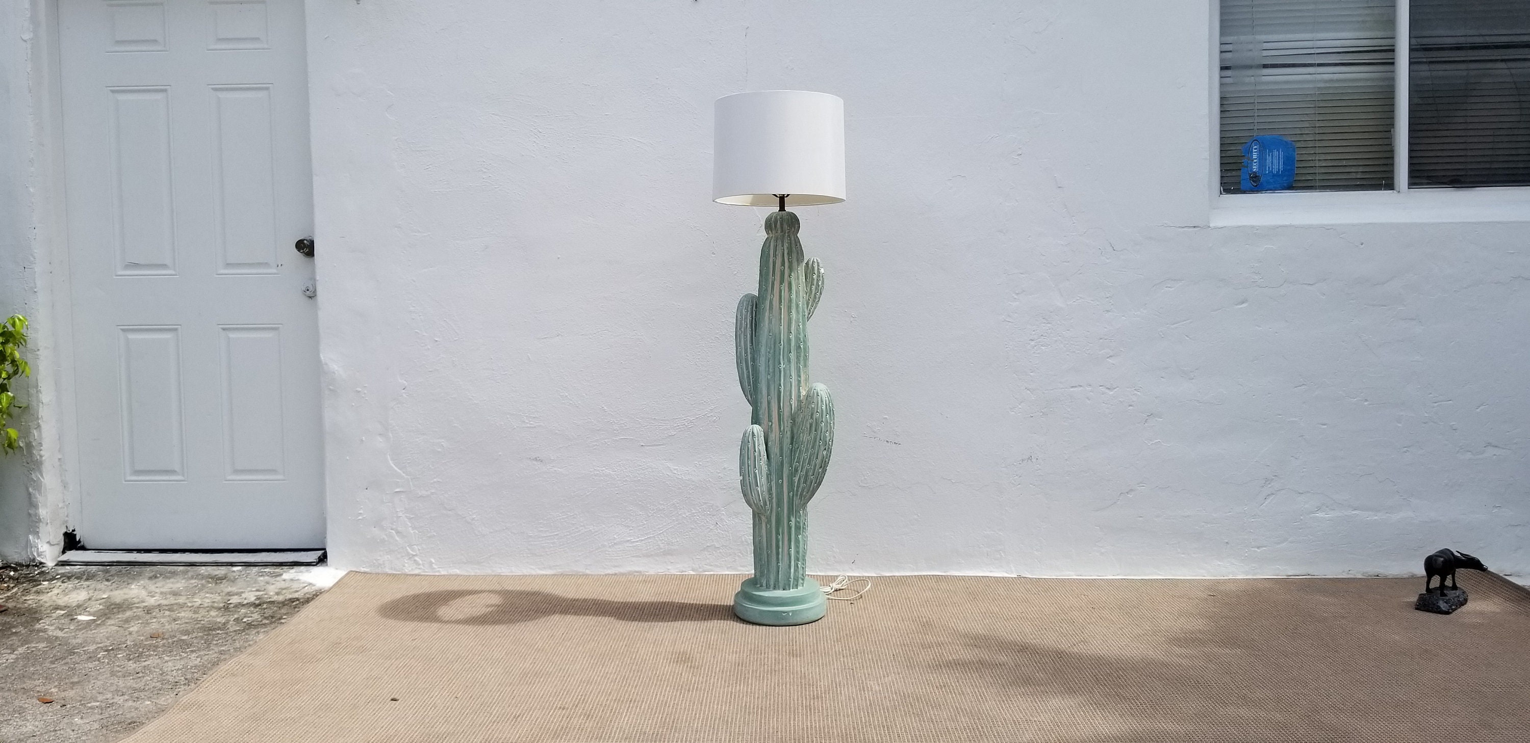 Vintage Large Painted Plaster Cactus Sculptural Floor Lamp