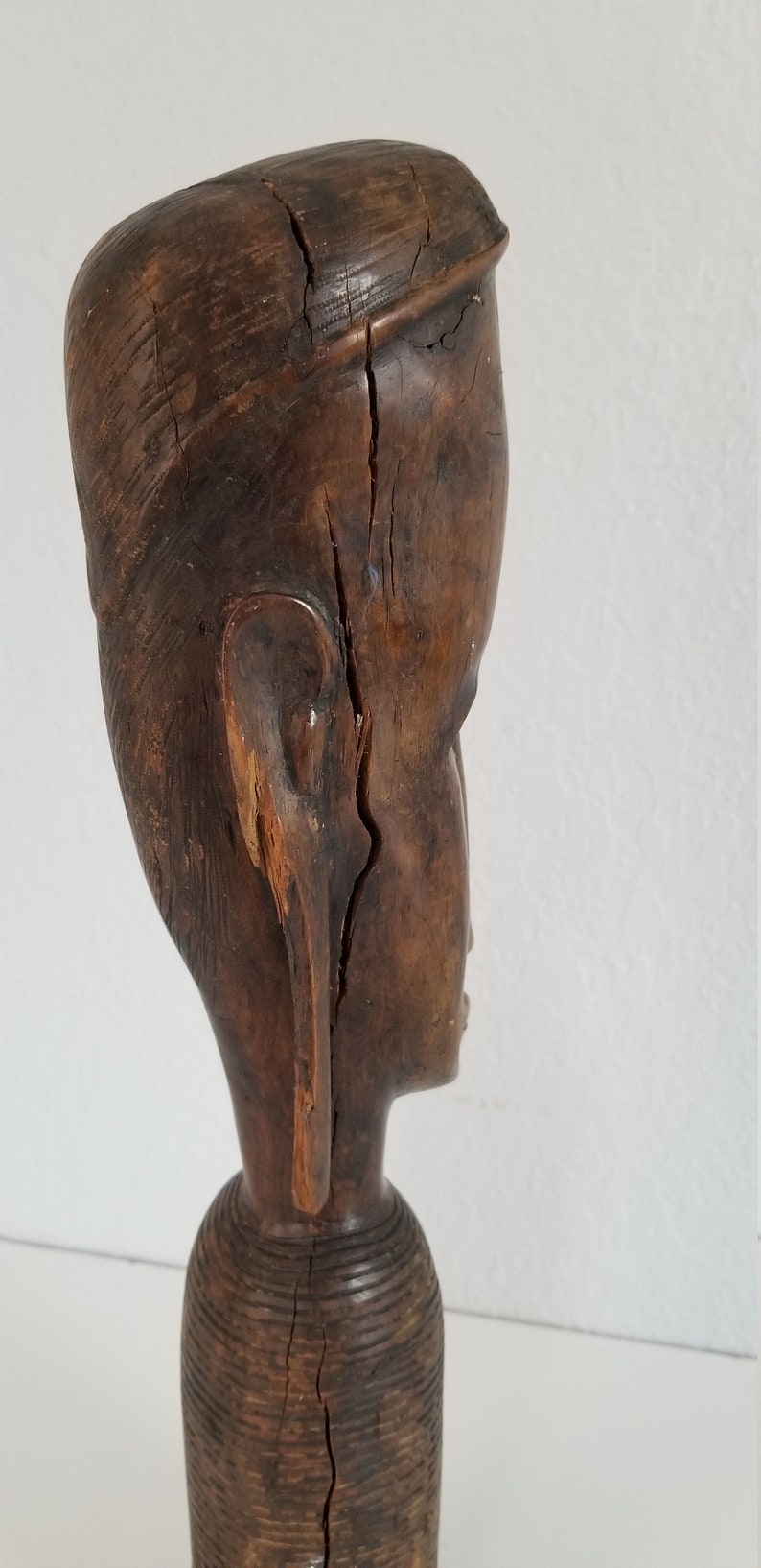 Vintage Hand Carved Wood African Tribal Female Bust Sculpture. image 5