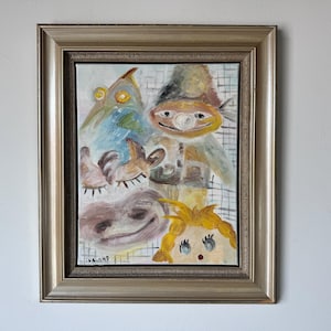 Vintage Abstract Acrylic on Canvas Painting by Tsikun