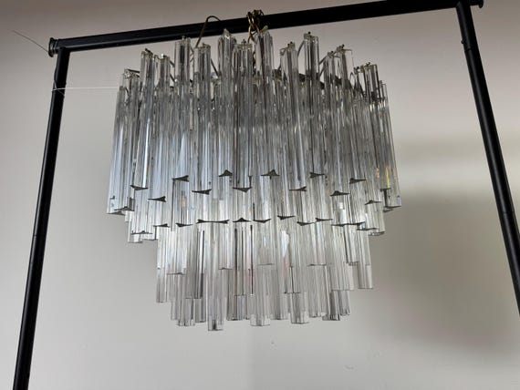 70's Vintage Italian Venini Tiered Clear Murano Glass Chandelier