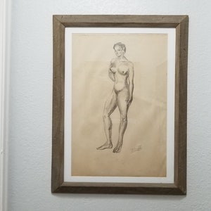 Vintage Abstract James Battle Standing Nude Woman Charcoal On Paper Drawing . image 3