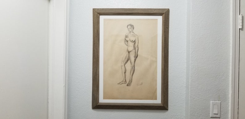 Vintage Abstract James Battle Standing Nude Woman Charcoal On Paper Drawing . image 3