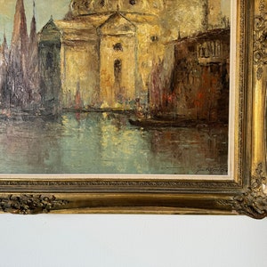 Franz Ambrasath Germany, B. 1907 View in Venice With Gondolas Oil on Canvas Painting, Framed image 5