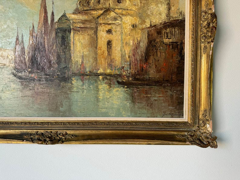 Franz Ambrasath Germany, B. 1907 View in Venice With Gondolas Oil on Canvas Painting, Framed image 5