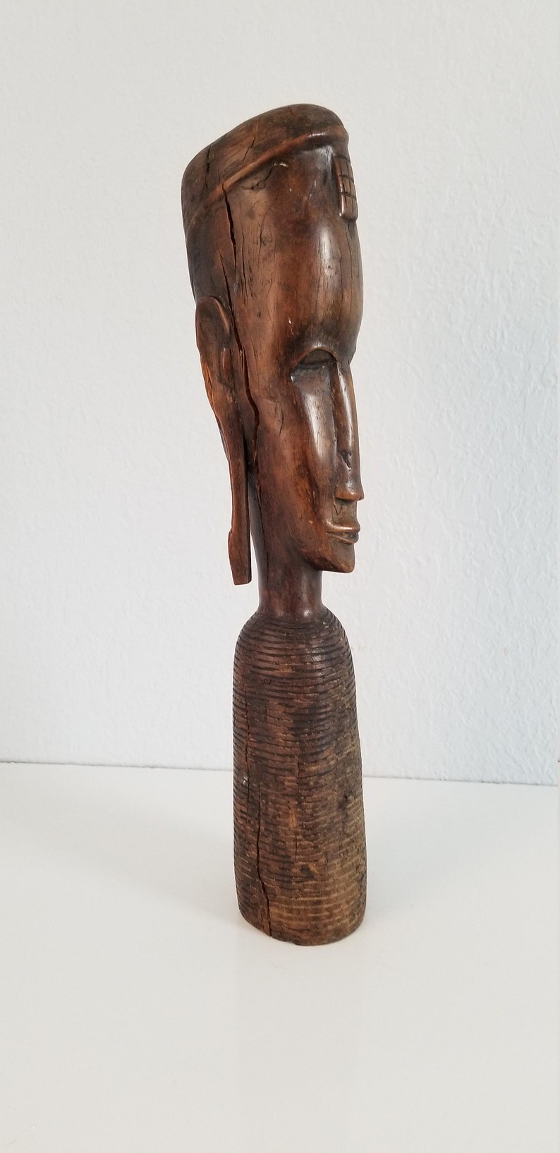 Vintage Hand Carved Wood African Tribal Female Bust Sculpture. image 2