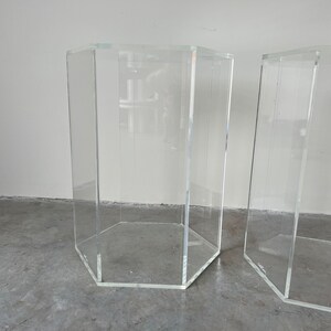 A Pair of Vintage Hexagon Lucite Pedestals, Signed image 3