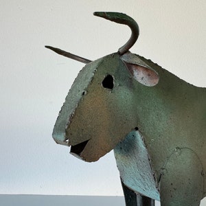 Vintage Brutalist Folk Art Metal Bull Sculpture image 2