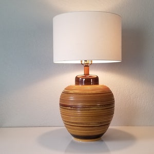 Mid-Century Textural Striped Pottery Table Lamp. image 2