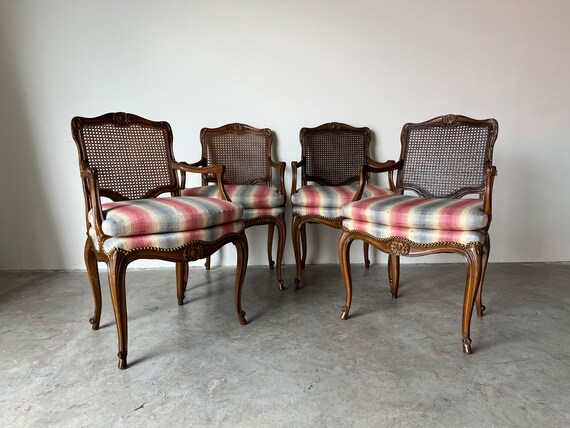 Louis XV Style French Country Arm Dining Chairs Set of 4 