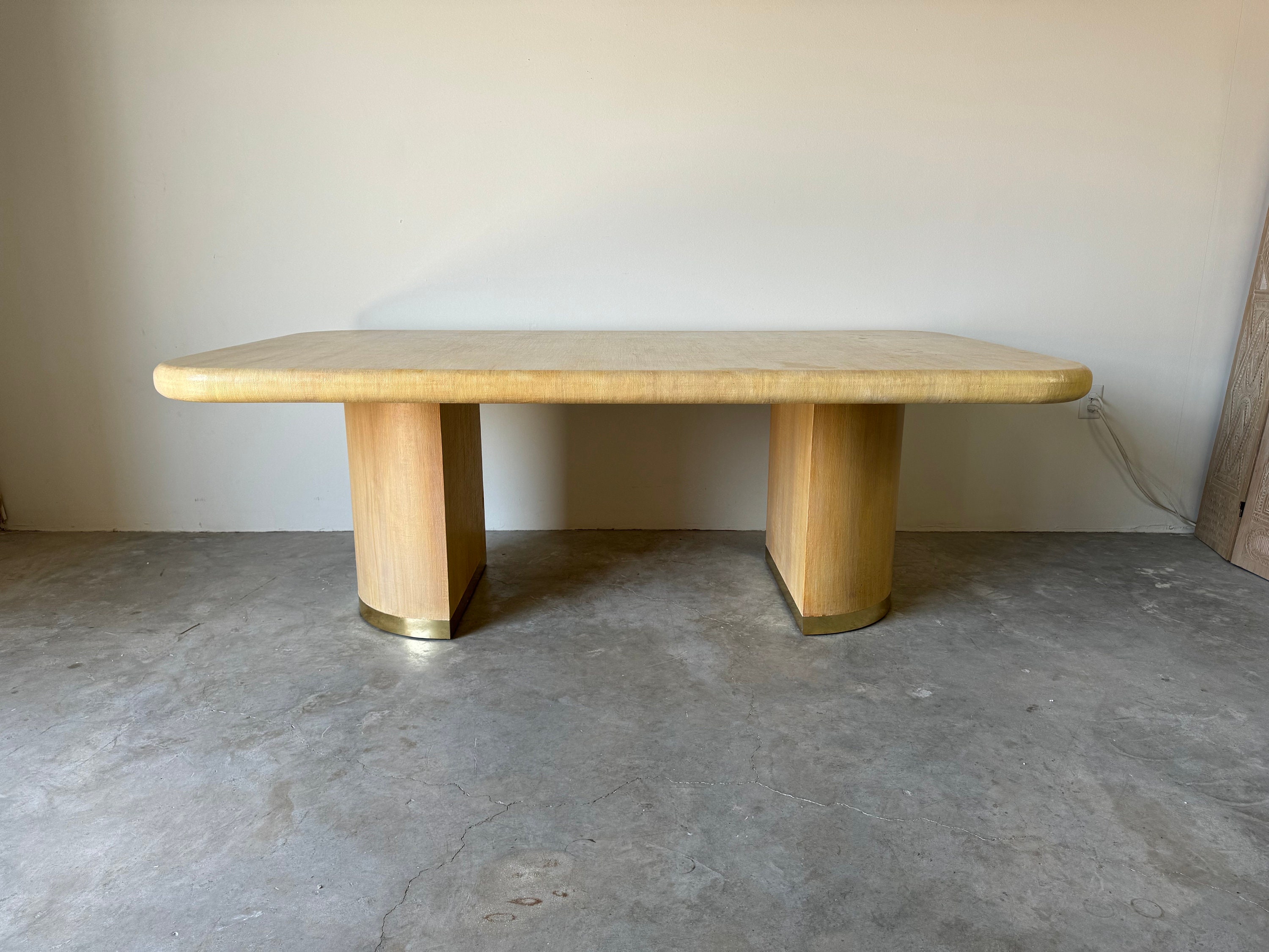 Karl Springer - Style  Grasscloth And Brass  Dining Table
