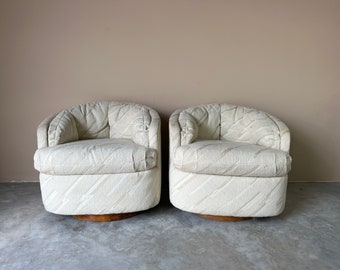 Mid-Century Milo Baughman - Style Barrel Back Swivel Lounge Chairs - a Pair