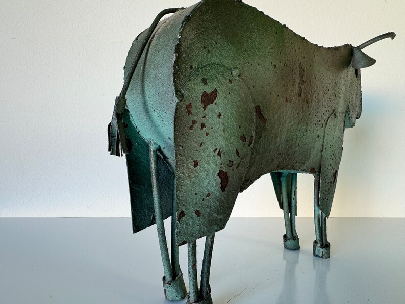 Vintage Brutalist Folk Art Metal Bull Sculpture image 7