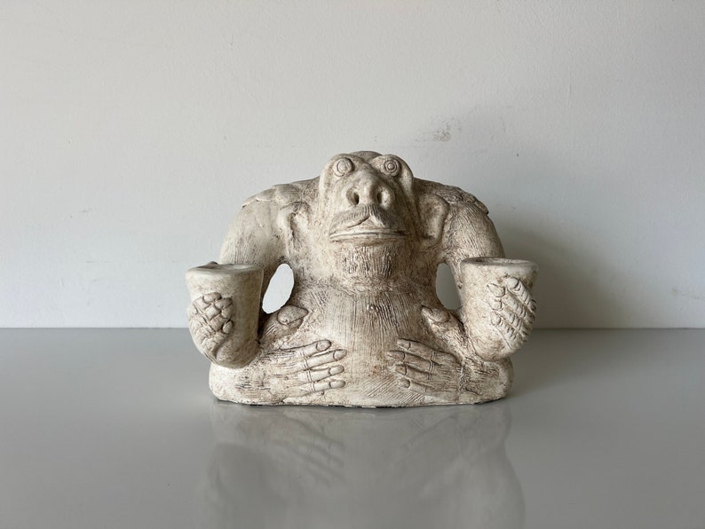 Vintage Handmade Monkey Shape Pottery Candle Holder image 3