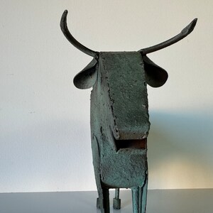 Vintage Brutalist Folk Art Metal Bull Sculpture image 4