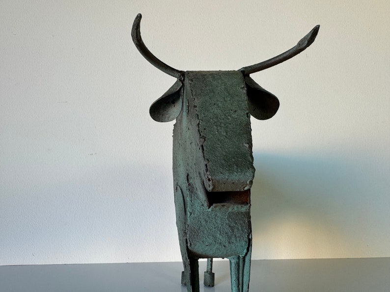 Vintage Brutalist Folk Art Metal Bull Sculpture image 4