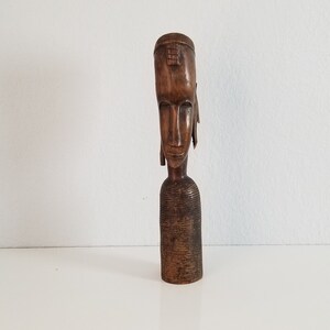Vintage Hand Carved Wood African Tribal Female Bust Sculpture. image 1