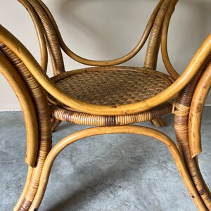 Vintage Organic Boho Chic Bamboo Rattan Round Dining Table image 9