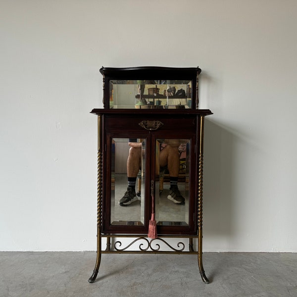 1900's Antique  English Mahogany Brass Framed Music Cabinet