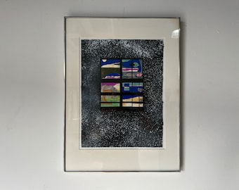 80's Vintage Modernist Abstract Collage Painting, Framed