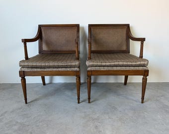 70's Vintage French Louis XVI Style Arm Accent Chairs - A Pair