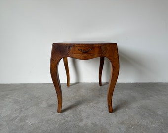 Vintage Italian   Burl Olive Wood  End Table With Single Drawer