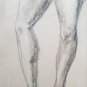Vintage Abstract James Battle Standing Nude Woman Charcoal On Paper Drawing . image 6