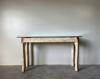 Maitland Smith Tessellated Stone and Glass Top Console Table