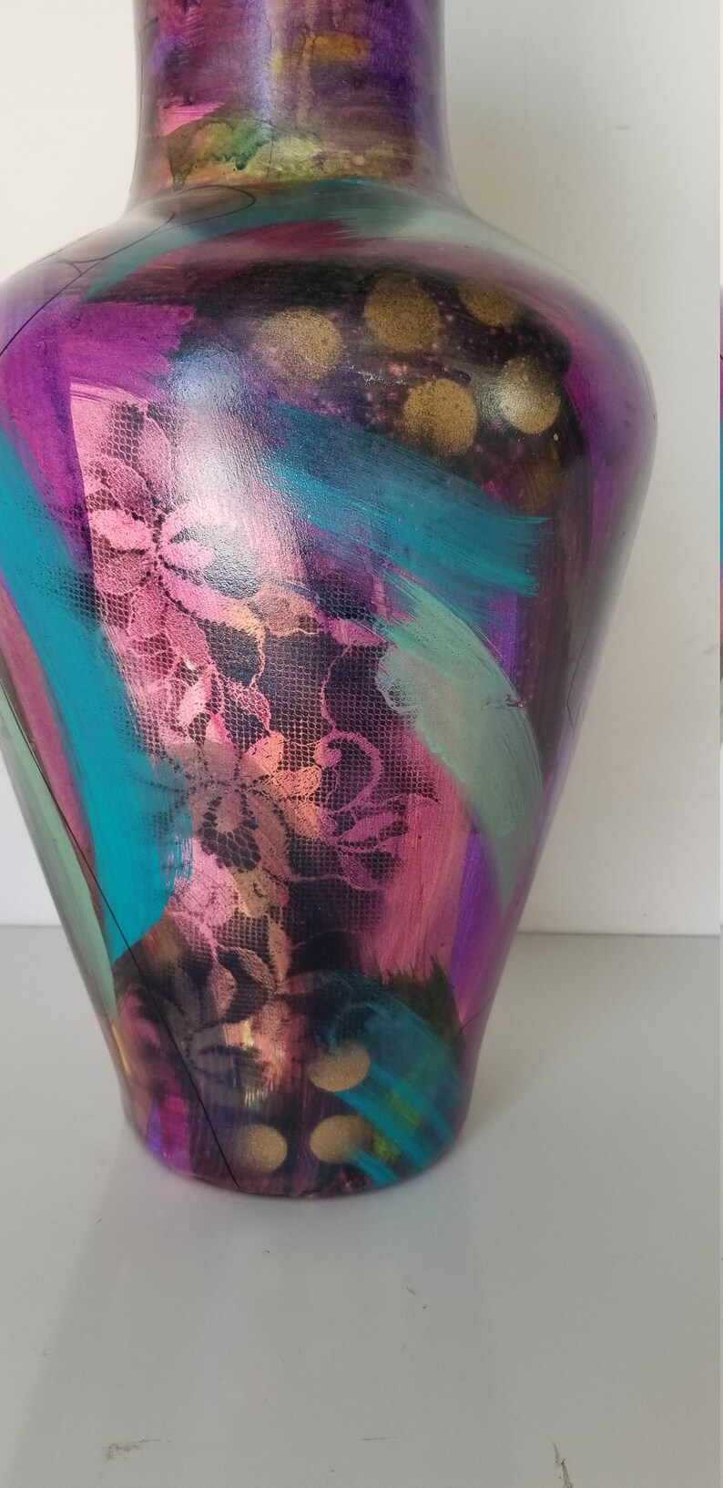 Vintage Abstract Hand Painted Ceramic Vase. image 7