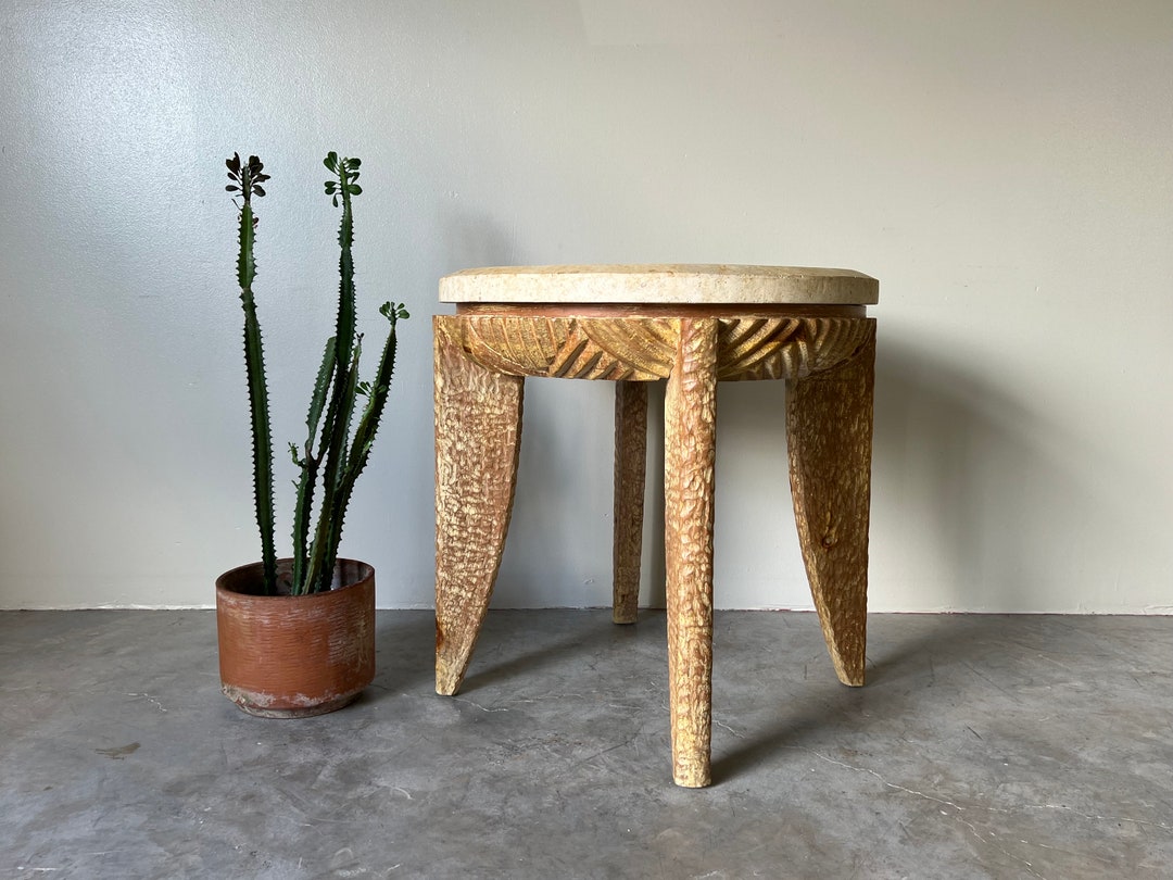 Henredon Cerused Carved Pine Wood Side Table W/ Faux Coral Etsy