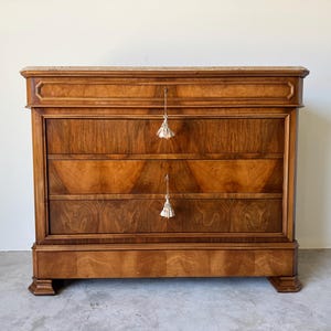 Vintage Louis Philippe - Style Five Drawer Chest With Travertine Marble Top