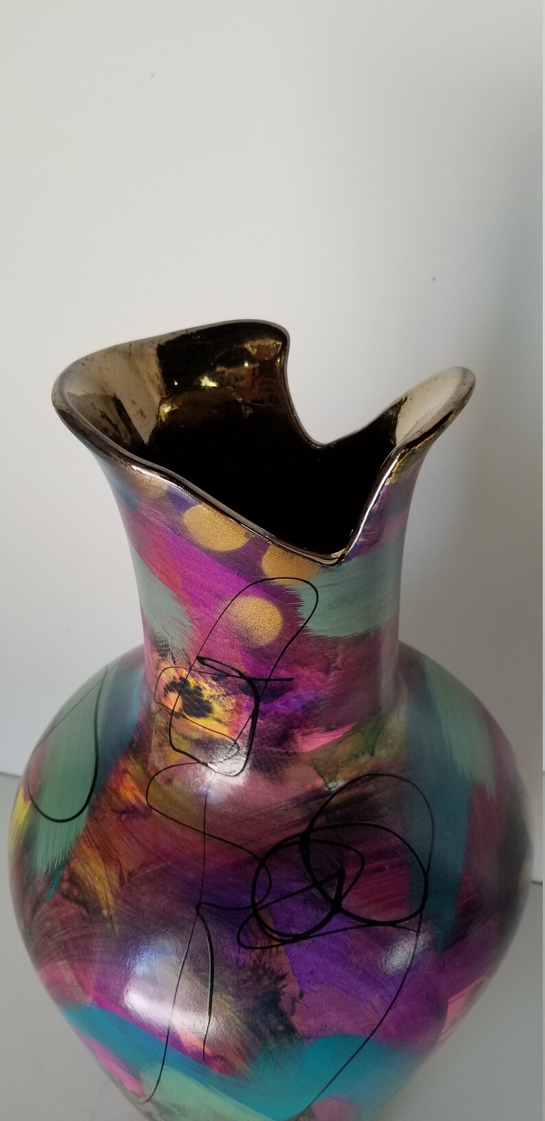 Vintage Abstract Hand Painted Ceramic Vase. image 10