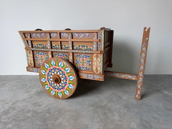 Vintage Joaquin Chaverri Costa Rican Folk Art Hand-painted Ox Cart