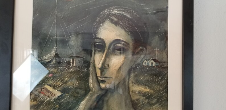 1950 Vintage Impressionist Abstract Female Portrait Painting, Signed. image 9
