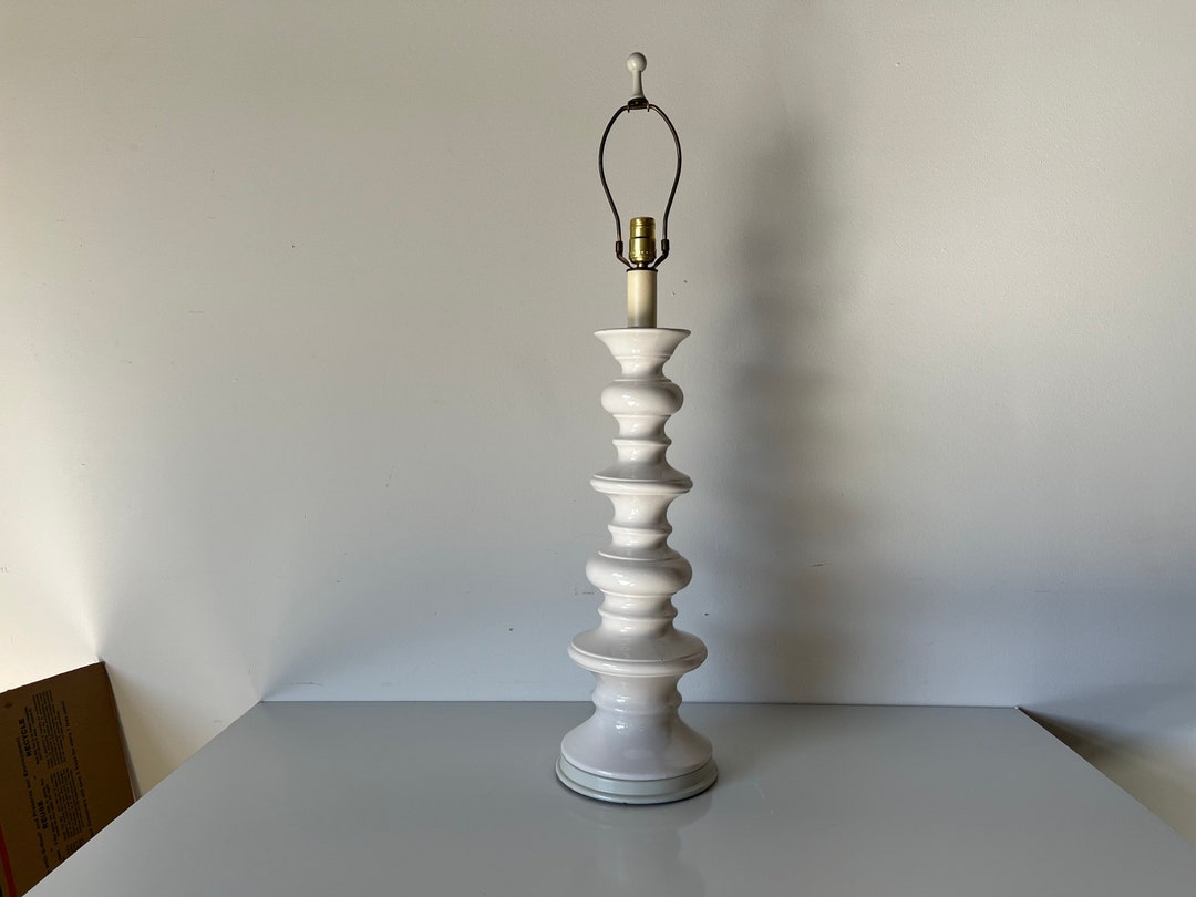 Tall Vintage White Ceramic Glaze Table Lamp Etsy