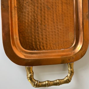 Vintage Hand Hammered Copper and Brass Handle Trays a Pair image 5