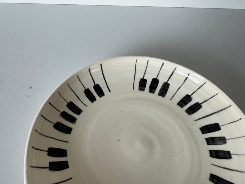 Vintage White and Black Ceramic Glazed Decorative Plate, Signed image 2