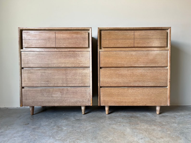Raymond Loewy for Mengel Cerused Oak Four Drawers Highboy Chest a Pair image 1