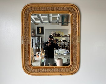 Large Vintage  Bamboo And Rattan Wall Mirror