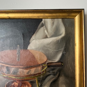 60's Vintage Copper Pot & Onions Impressionist Still Life Oil on Canvas Painting, Signed image 8