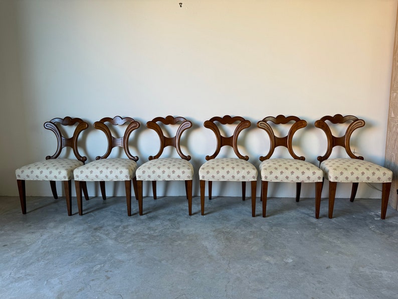 70's Hollywood Regency Biedermeier style Walnut Dining Chairs Set Of 6 image 3