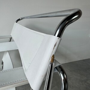 Vintage Marcel Breuer Wassily Style Chrome White Leather Sling Lounge Chair image 9