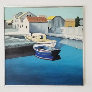 60's Modernist the Old Fishing Village Oil Painting by Kretschmann. image 1