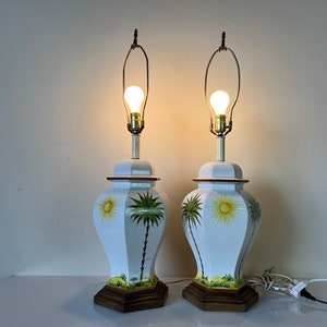 Palm Beach Hollywood Regency Ginger Jar Form Ceramic Table Lamps a Pair image 4