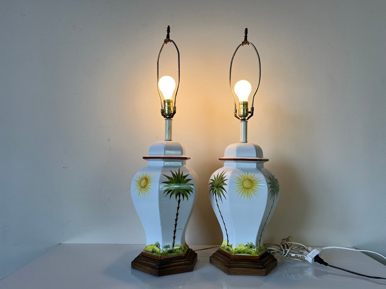 Palm Beach Hollywood Regency Ginger Jar Form Ceramic Table Lamps a Pair image 4