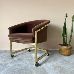 Milo Baughman for Design Institute of America Brass Desk / Club Chair With Casters image 1