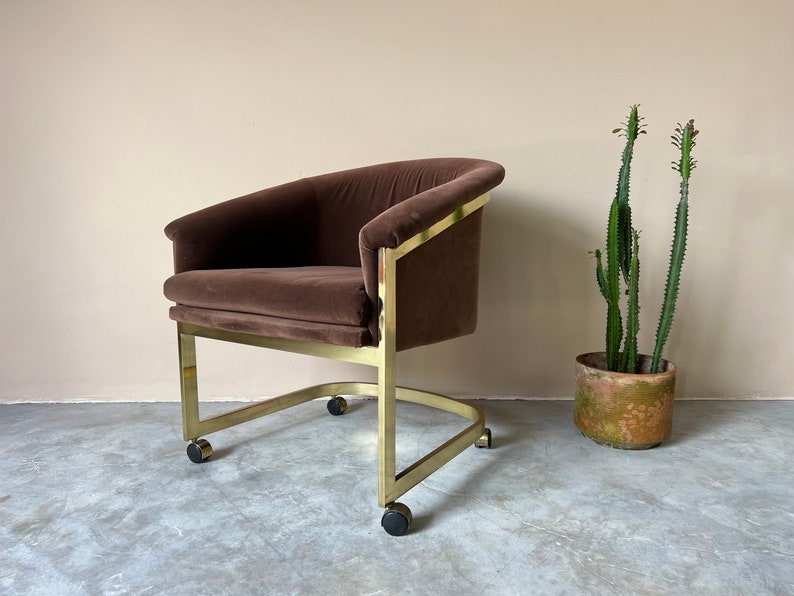 Milo Baughman for Design Institute of America Brass Desk / Club Chair With Casters image 1