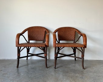 Bryan Ashley International Rattan and Leather Side Chairs - a Pair