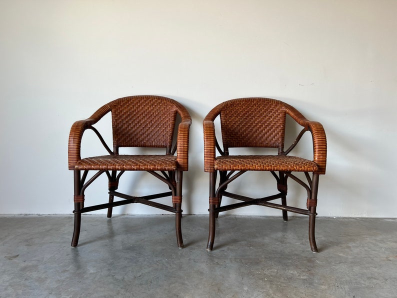 Bryan Ashley International Rattan and Leather Side Chairs a Pair image 1