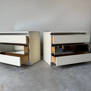 1980's Post-Modern Lacquered White Nightstands by Roger Rougier A Pair image 8